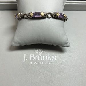 New Bixby Amethyst Baguette Sterling Silver 18KY Bracelet